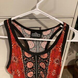 Angie Racer Back Mini Dress - Floral Rust & Black - Size Medium